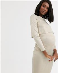 Blume Maternity exclusive 2 in 1 stretch midi dress in cream gold metallic από το Asos