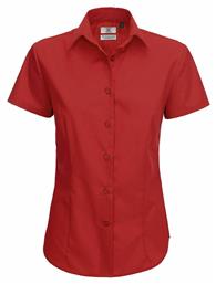 SW.P64 Κοντομάνικο Γυναικείο Πουκάμισο Deep Red Μονόχρωμο B&C