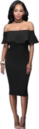 Bodycon Φόρεμα με Βολαν Μαύρο από το Amelies
