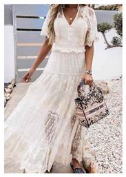 Boho Luxe Φόρεμα Δαντέλα Lacey Maxi Ivory - Perfectdress