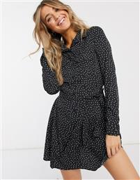 Brave Soul tie waist mini shirt dress in black with heart print από το Asos