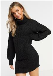 Brave Soul zincon cable knit jumper dress with balloon sleeves-Black από το Asos