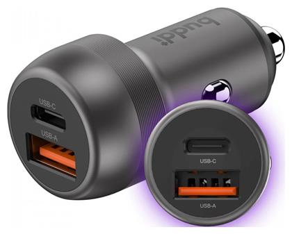 Φορτιστής Αυτοκινήτου με Θύρες 1xUSB-A 1xType-C Buddi