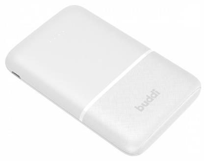Mini Power Bank 5000mAh με 2 Θύρες USB-A και Θύρα USB-C Λευκό Buddi