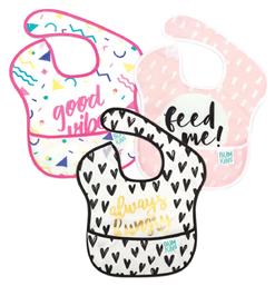 Always Hungry, Feed Me, & Good Vibes Αδιάβροχη Σαλιάρα Πλαστική με Αυτοκόλλητο & Τσέπη για 6 m+ 3τμχ Bumkins