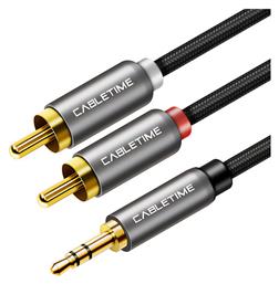 Cable 3.5mm male - 2x RCA male Μαύρο 1.8m Cabletime