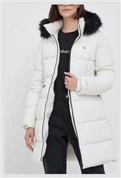 Μακρύ Γυναικείο Puffer Μπουφάν για Χειμώνα Λευκό Calvin Klein
