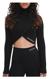Πλεκτό Κοντομάνικο Crop Top Κρουαζέ Μαύρο Calvin Klein