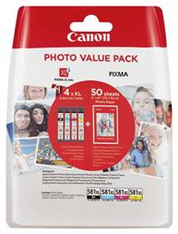 CLI-581XL Γνήσιο Photo Value Pack με 4 Μελάνια Εκτυπωτή InkJet Κίτρινο / Κυανό / Ματζέντα / Μαύρο (2052C004) Canon