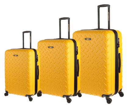 Industrial Plate Βαλίτσες Ταξιδιού Σκληρές Κίτρινο Μέγιστου Ύψους 75εκ. με 4 Ρόδες Σετ 3τμχ CAT