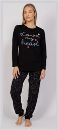 Χειμερινό Γυναικείο Σετ Πιτζάμας Μαύρο Heart Cherry Underwear