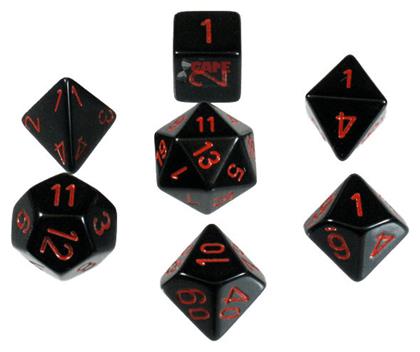 Opaque Dice Light Black/Red 7-Dice Set Chessex