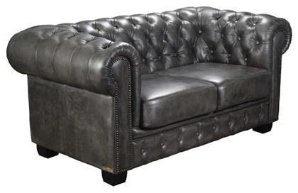 Chesterfield 689 Διθέσιος Καναπές Γνήσιο Δέρμα Antique Γκρι 160x92εκ. Woodwell