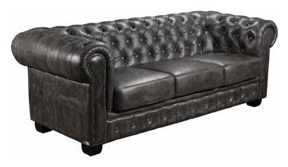 Chesterfield 689 Τριθέσιος Καναπές Γνήσιο Δέρμα Antique Γκρι 201x92εκ. Woodwell