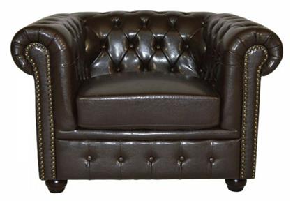 Chesterfield Πολυθρόνα από Δερματίνη σε Καφέ Χρώμα 110x90x73cm - HomeMarkt