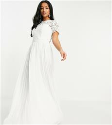 Chi Chi London Petite lace maxi dress with scalloped back in white-Pink από το Asos