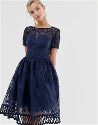 Chi Chi London premium lace dress with cutwork detail and cap sleeve in navy από το Asos
