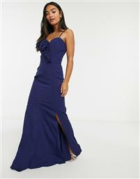Chi Chi London ruffle one shoulder maxi dress in navy από το Asos