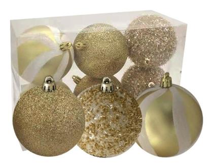 Χριστουγεννιάτικες Μπάλες Χρυσές με Χρυσόσκονη 8εκ. 6τμχ - XMASfest