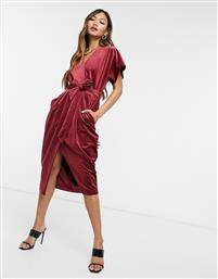 Closet London kimono sleeve velvet midi dress with wrap tie in wine red από το Asos