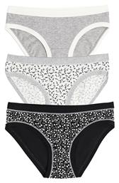 Mini Βαμβακερά Γυναικεία Slip 3Pack Γκρι-μαύρο-λευκό Cotonella