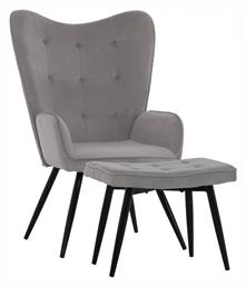 Crawley Μπερζέρα με Υποπόδιο Βελούδινη Γκρι 70x57x103cm - HomeMarkt