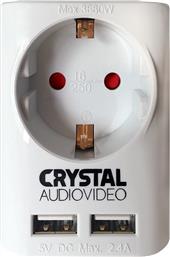Crystal Audio Μονή Εξωτερική Πρίζα Ρεύματος Ασφαλείας με 2 Θύρες USB Λευκή από το Media Markt