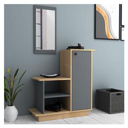 Cute Έπιπλο Εισόδου με Καθρέπτη & Παπουτσοθήκη Φυσικό Οξιάς - Ανθρακί 90x35x95εκ. Megapap