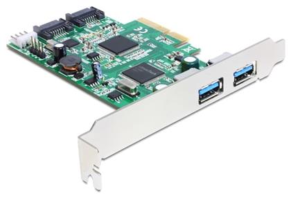 Κάρτα PCIe σε 2 εσωτερικές θύρες SATA III και 2 εξωτερικές θύρες USB 3.0 DeLock