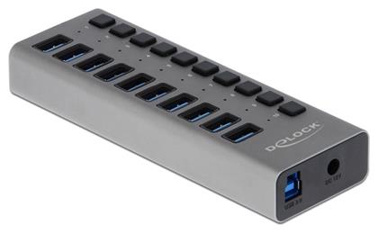 USB 3.0 Hub 10 Θυρών με σύνδεση USB-A & Θύρα Φόρτισης και Εξωτερική Παροχή Ρεύματος Γκρι DeLock