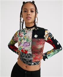 Desigual Kentin Μακρυμάνικο Crop Top Black/White/Red/Green από το Altershops