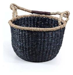 Διακοσμητικό Καλάθι Ψάθινο με Χερούλια Black 25x25x16εκ. Soulworks