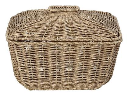 Διακοσμητικό Καλάθι Ψάθινο με Καπάκι & Χερούλια Μπεζ 30x22x23εκ. Espiel