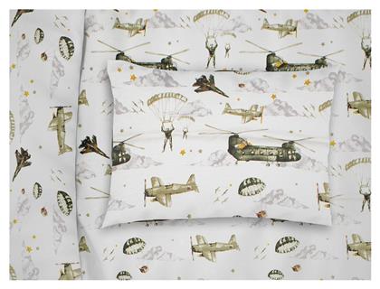 Airforce Βρεφική Μαξιλαροθήκη από 100% Βαμβάκι White/Khaki 35x45εκ. Dimcol