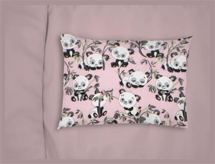 Panda Παιδική Μαξιλαροθήκη από 100% Βαμβάκι 50x70εκ. Pink Dimcol