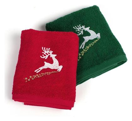 Σετ Χριστουγεννιάτικες Πετσέτες Υφασμάτινες Κόκκινες Μ60xΠ40εκ. 2τμχ Dimcol