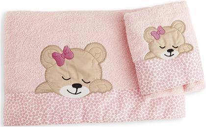 Dimcol Sleeping Bear Cub Σετ Βρεφικές Πετσέτες 14 Pink 2τμχ Βάρους 400gr/m² από το 24home