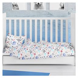 Βρεφικό Σεντόνι Κούνιας με Λάστιχο Dino 309 White-Blue 70x140εκ. Dimcol