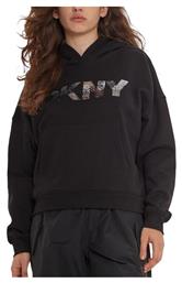 Logo Γυναικείο Φούτερ με Κουκούλα Μαύρο DKNY