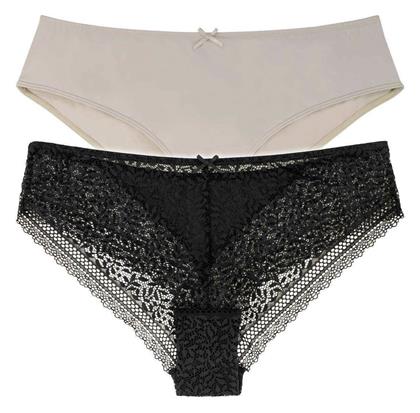 Γυναικεία Slip 2Pack με Δαντέλα Μαύρα Dorina