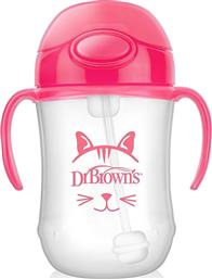 Dr. Brown's Παιδικό Ποτηράκι με Λαβές και Καλαμάκι ''Baby's First'' από Πλαστικό Ροζ 270ml για 6m+ - Dr Browns
