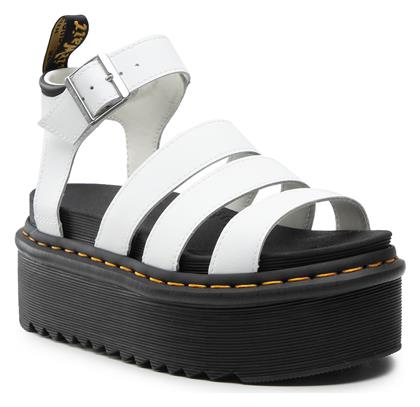 Dr. Martens Blaire Quad Δερμάτινα Γυναικεία Σανδάλια Flatforms σε Λευκό Χρώμα - Dr Martens