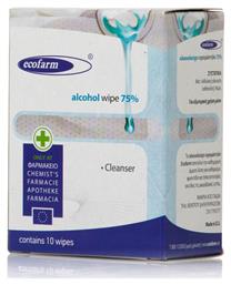 Ήπια Λοσιόν Οινοπνεύματος σε Υγρομάντηλα 10τμχ Ecofarm