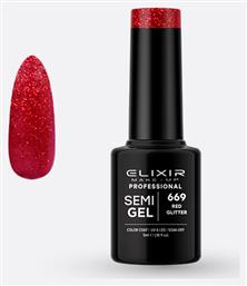 Ημιμόνιμο Βερνίκι Νυχιών Semi Gel 669 Red Glitter 5ml Elixir