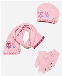 Σετ Παιδικό Σκουφάκι με Κασκόλ & Γάντια Υφασμάτινο Ροζ Energiers
