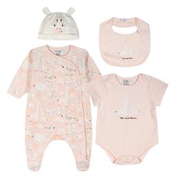 Σετ Βρεφικό Φορμάκι με Σκουφάκι Ροζ Μπέμπε 4τμχ Energiers