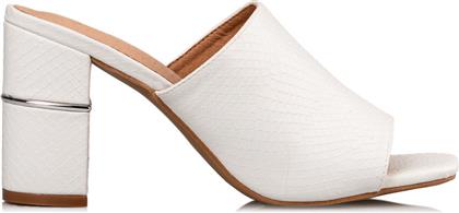 Envie Shoes Δερμάτινα Mules με Χοντρό Ψηλό Τακούνι σε Λευκό Χρώμα