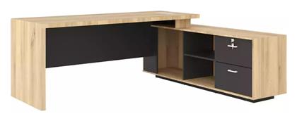 Επαγγελματικό Γραφείο Amazon με Βιβλιοθήκη 200x170x75εκ. Φυσική-ανθρακί - Pakketo