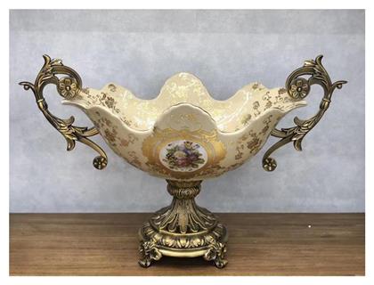 Home Φοντανιερα Πορσελανη Μπεζ Χρυση 52x26x34cm 819-00087 Estheti