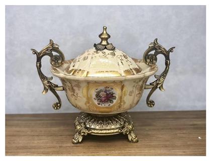 Home Φοντανιερα Πορσελανινη Μπεζ Χρυση 35x21x30cm 819-00092 Estheti